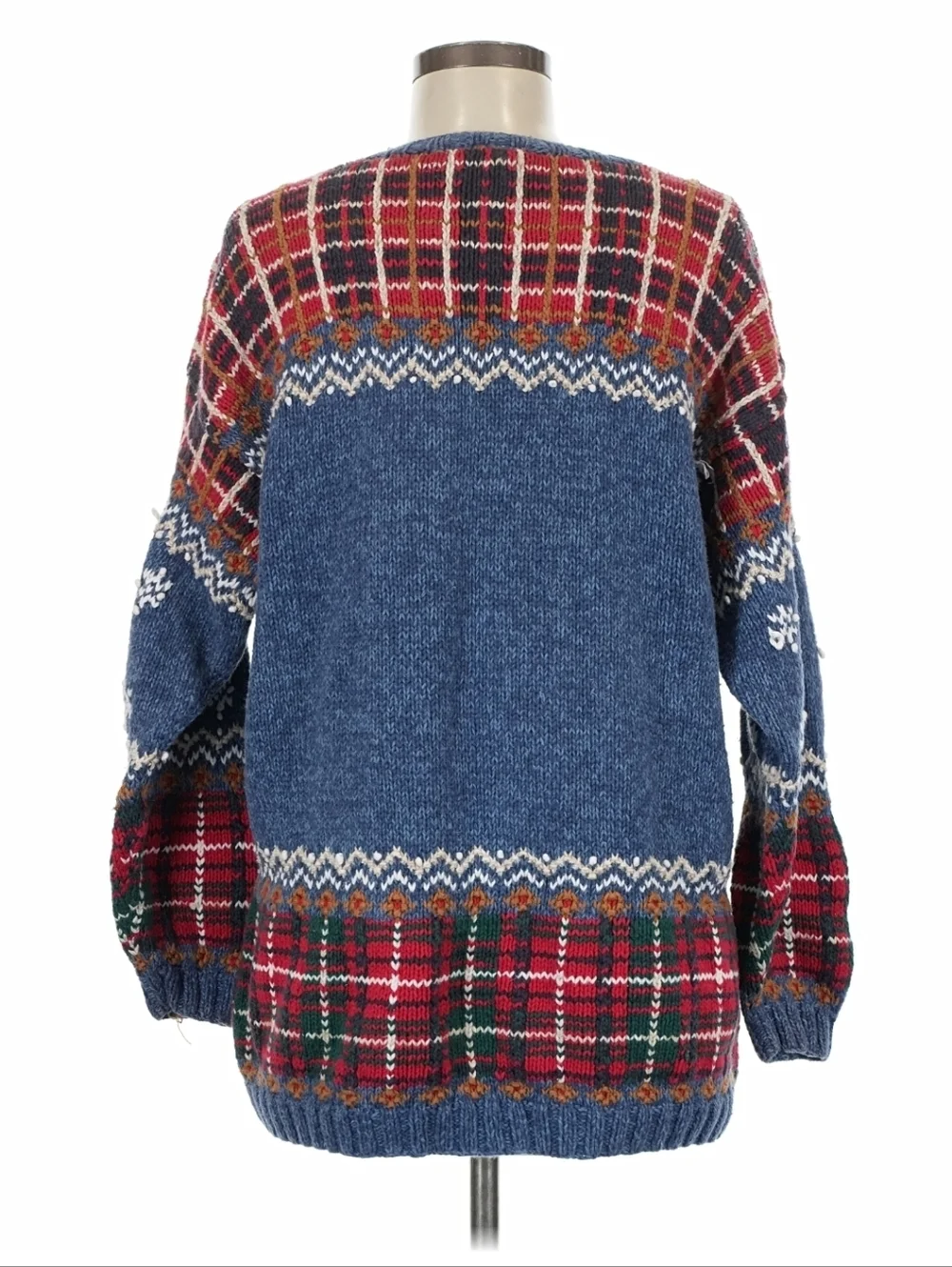 Vintage TALBOTS Women M PETITE Linen Hand Knit Ski Sweater Plaid Fair Isle - Picture 2 of 8